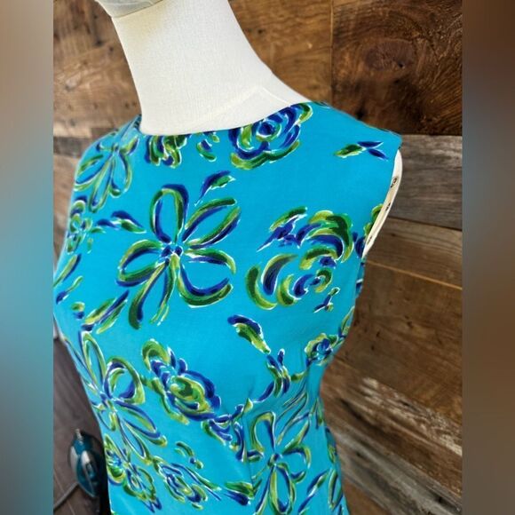 John Roberts Brightly Colored Abstract Floral Sleeveless Dress Back Zipper - Picture 2 of 16